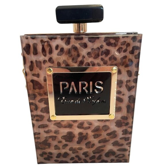 Paris Leopard Purse Brown Acrylic Bag Clutch Chain Shoulder Strap Eau De Parfum - Picture 1 of 10